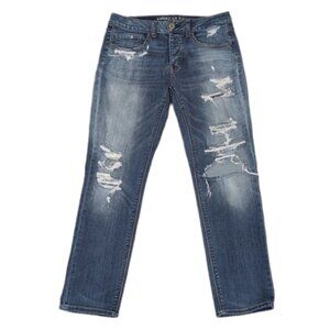American Eagle Tomgirl Jeans Ripped Destroyed Super Stretch Slim Leg Denim